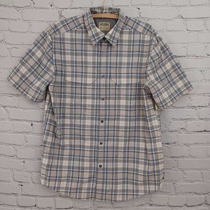 Lake & Trail Fast Dri Plaid Button Up Size Medium Blue Orange Short Sleeve NWT